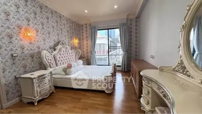 Luxurious bedroom with elegant furniture and city view, perfect for sophisticated living.