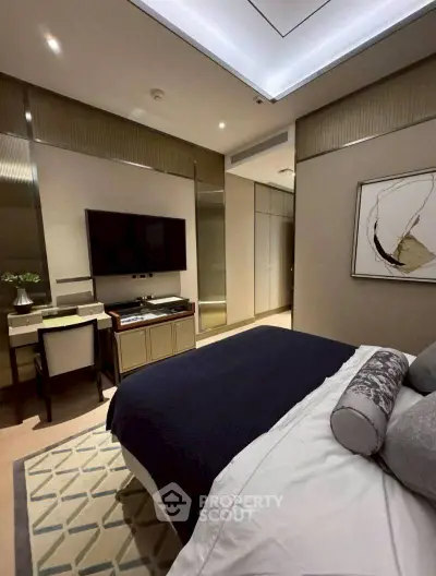 Luxurious modern bedroom with elegant decor and stylish furnishings