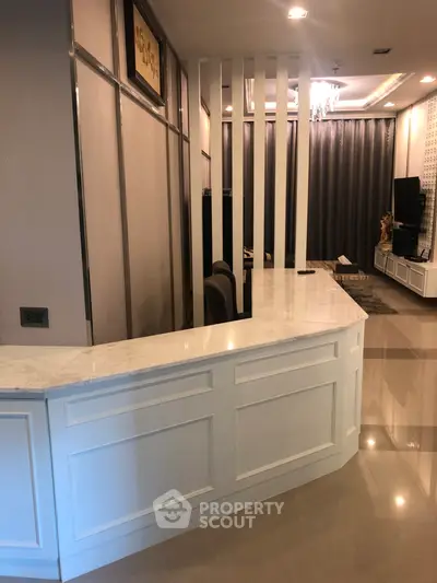 Elegant modern living room with marble counter and stylish decor