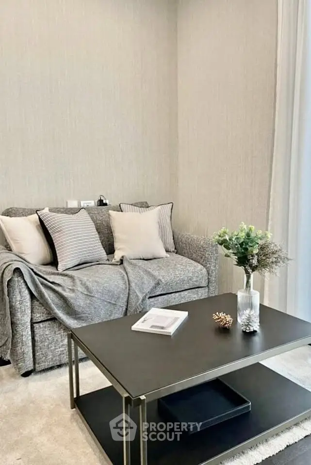 Cozy modern living room with stylish sofa and elegant coffee table