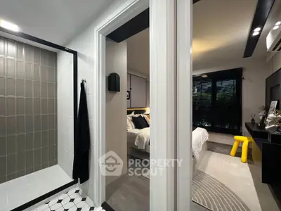 Modern interior with sleek bathroom and cozy bedroom design
