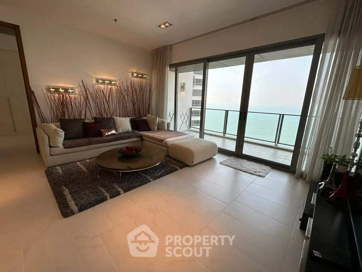 Luxurious living room with ocean view and modern decor