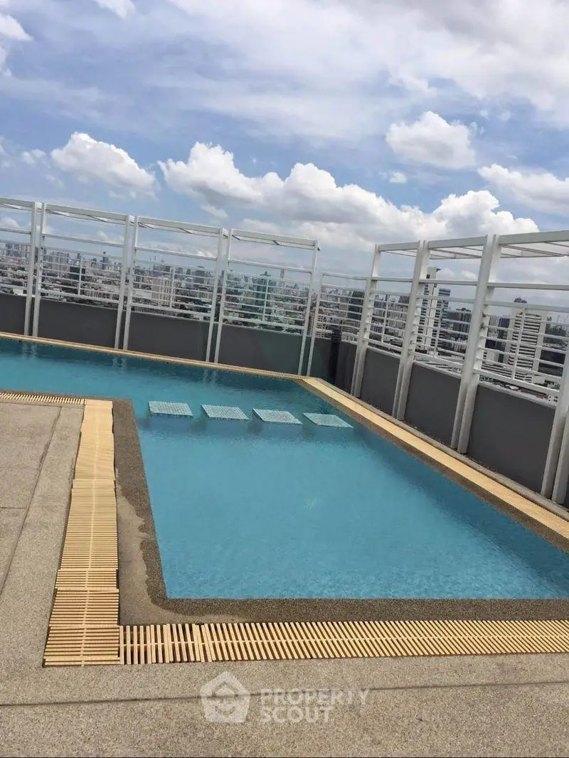 Stunning rooftop pool with panoramic city views and modern design.