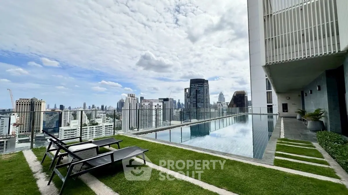 Stunning rooftop pool with panoramic city skyline view, perfect for urban luxury living.