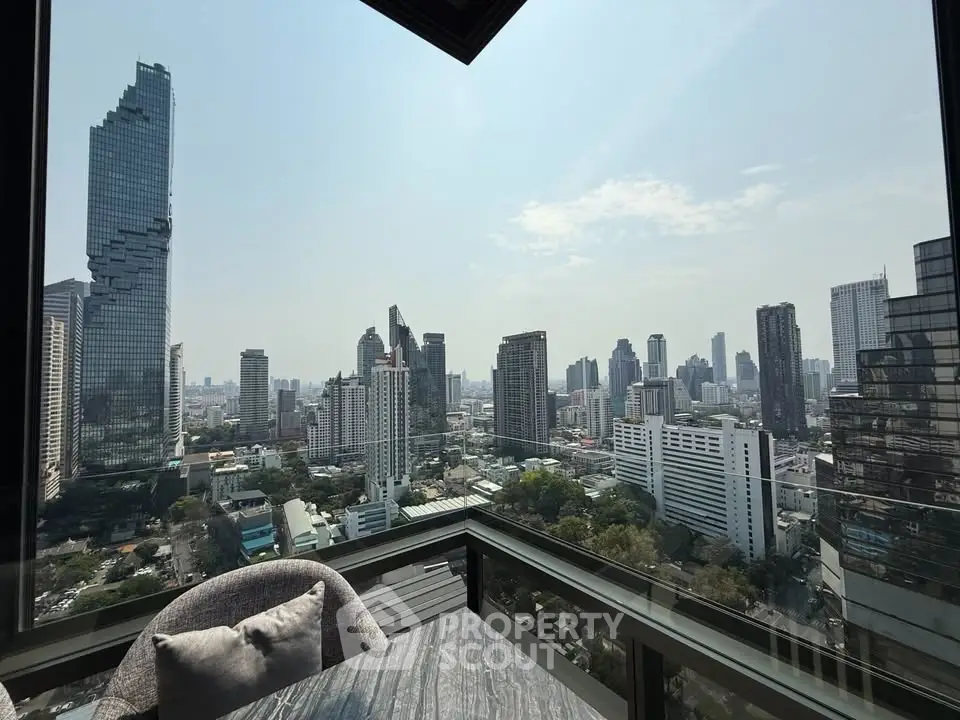 Stunning cityscape view from a high-rise balcony with modern skyline