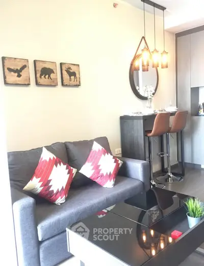 Chic modern living room with stylish decor and cozy seating area