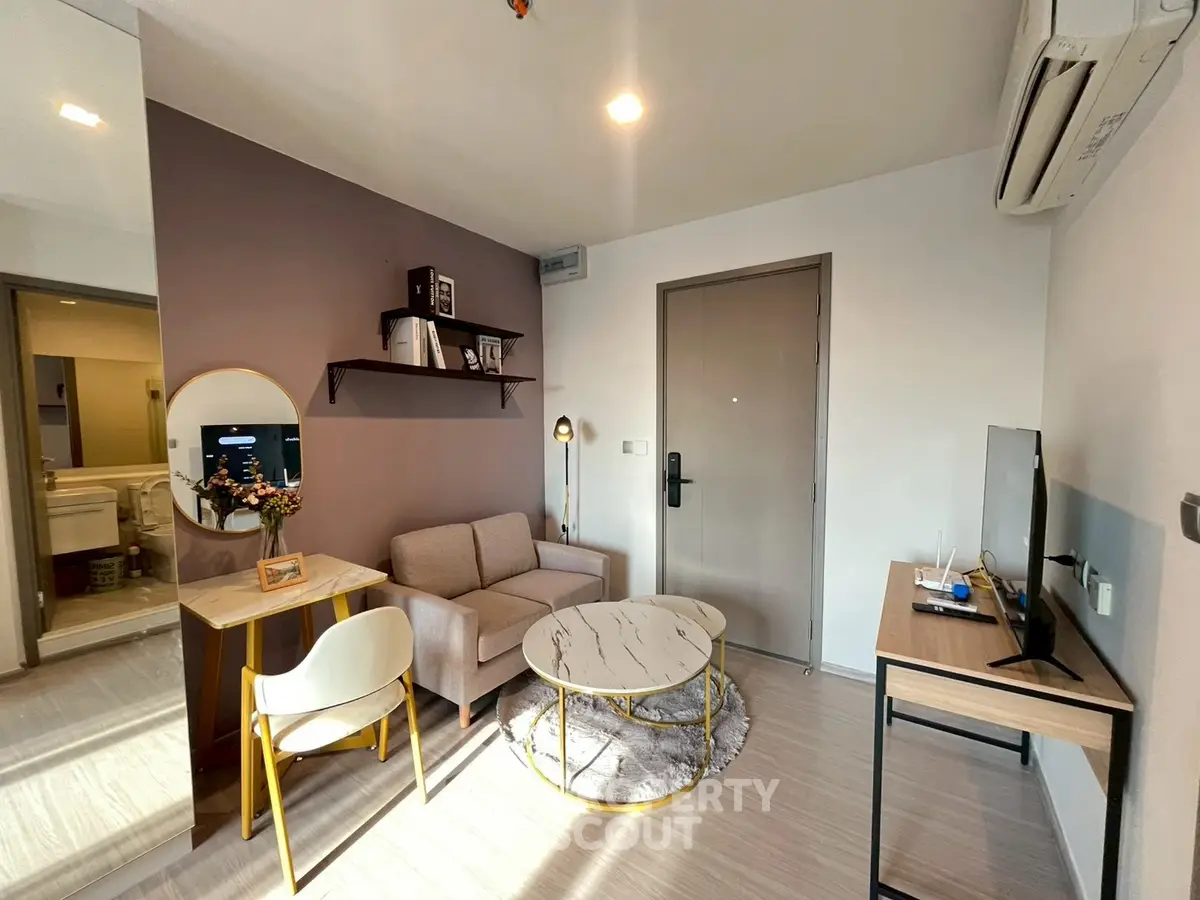 Modern living room with stylish decor and natural light