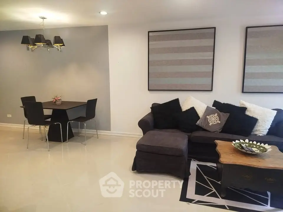 Modern living room with stylish decor and cozy seating area