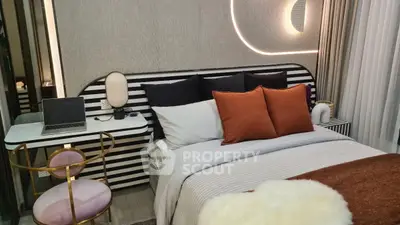 Stylish modern bedroom with chic decor and cozy ambiance