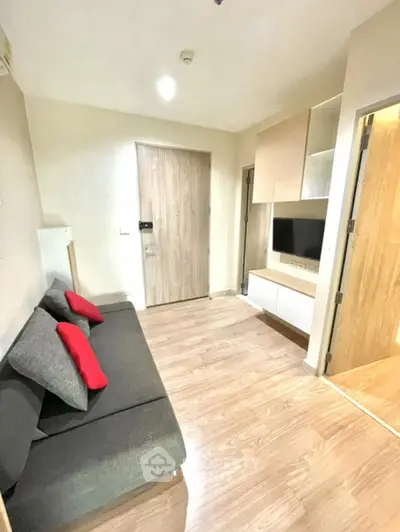 Modern living room with sleek design and cozy sofa in stylish apartment