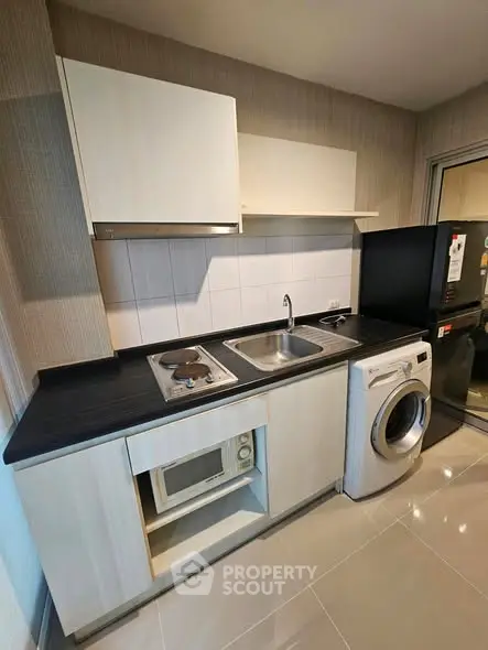 Modern kitchen with sleek appliances and compact design