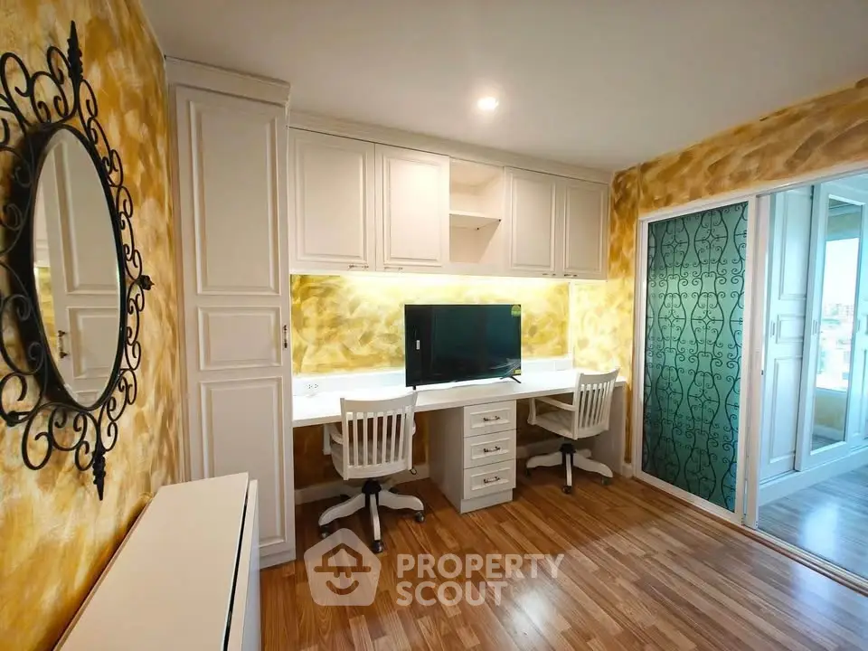 Chic study room with dual workstations and elegant decor