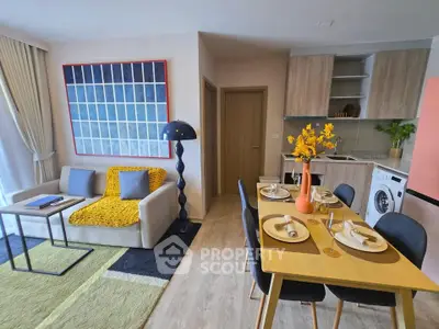 Modern open-plan living room with stylish decor and dining area