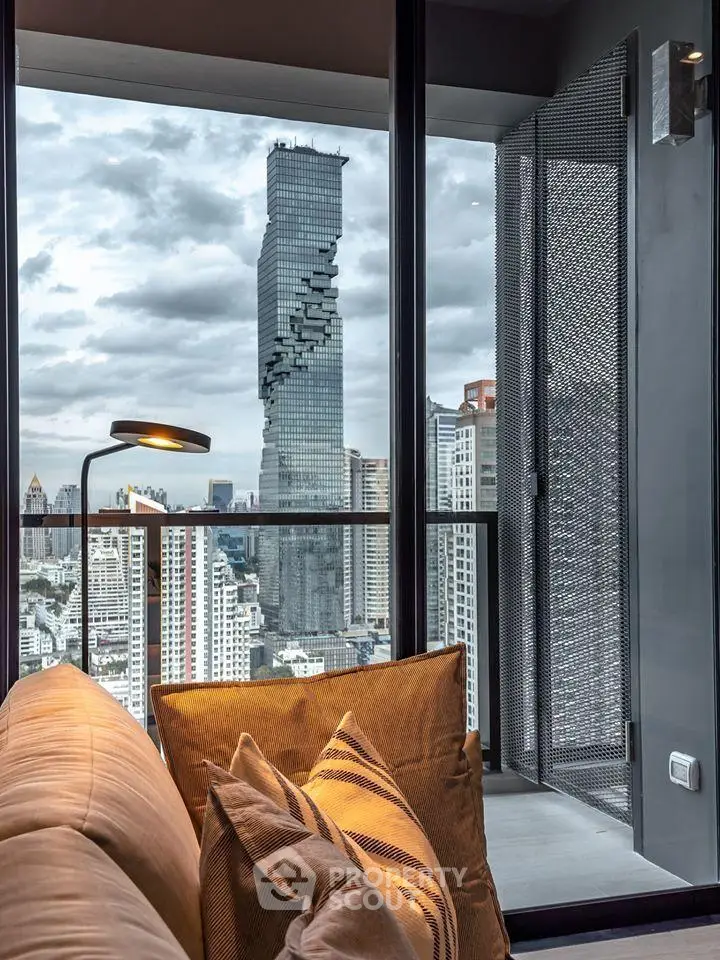 Luxurious apartment with stunning city view and modern interior design.