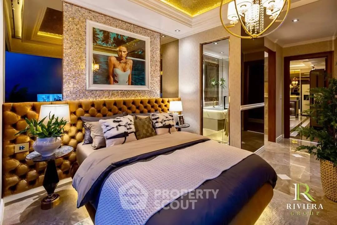Luxurious bedroom with elegant decor and ambient lighting in a high-end property