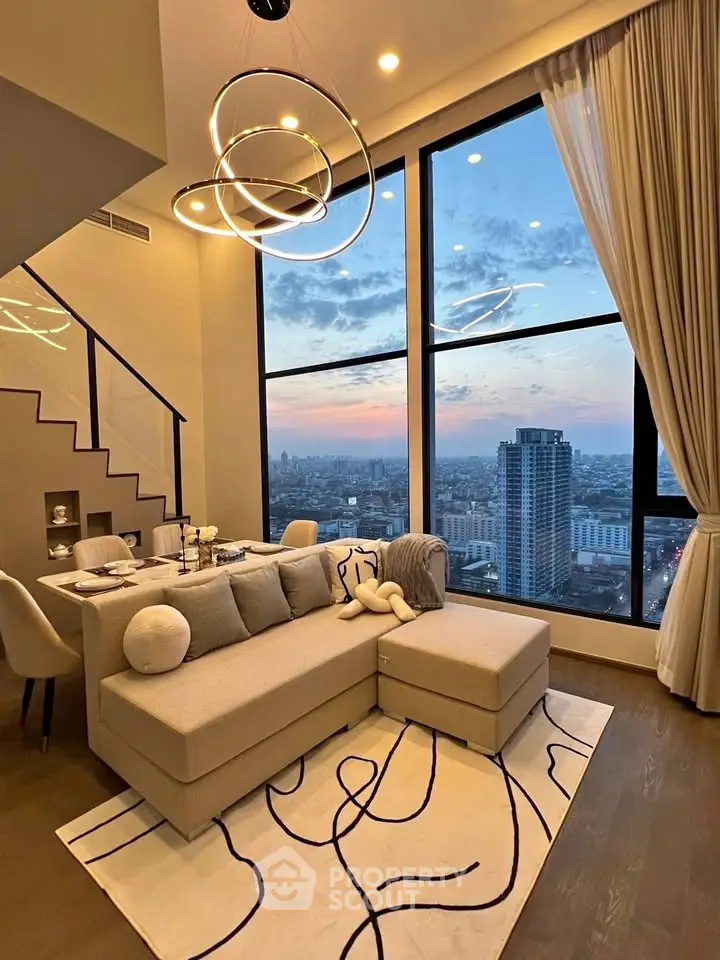 Luxurious living room with stunning city view and modern decor