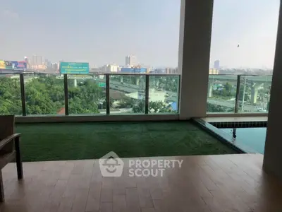Luxurious balcony with private pool and stunning city view