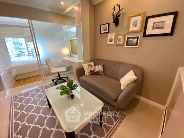 Stylish living room with cozy sofa and modern decor in a bright apartment