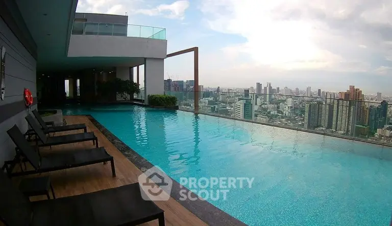 Luxurious rooftop pool with stunning city skyline view