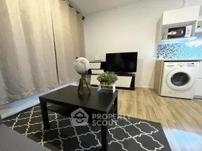 Modern living room with washing machine and stylish decor