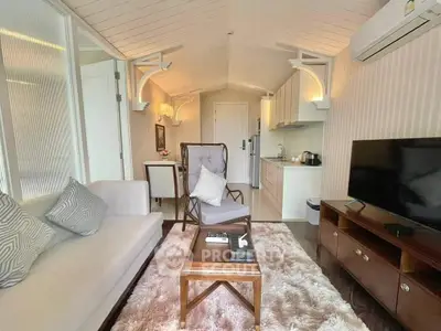 Charming living room with cozy seating and modern decor in a stylish apartment