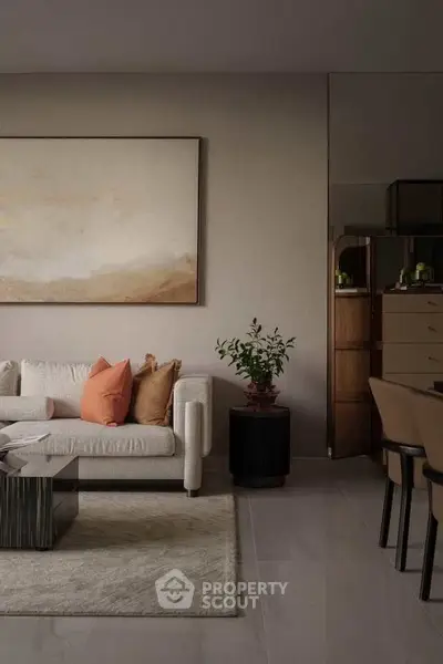 Elegant living room with modern decor and cozy seating area, perfect for relaxation and entertaining.