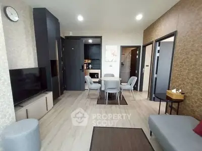 Modern living room with dining area and stylish decor