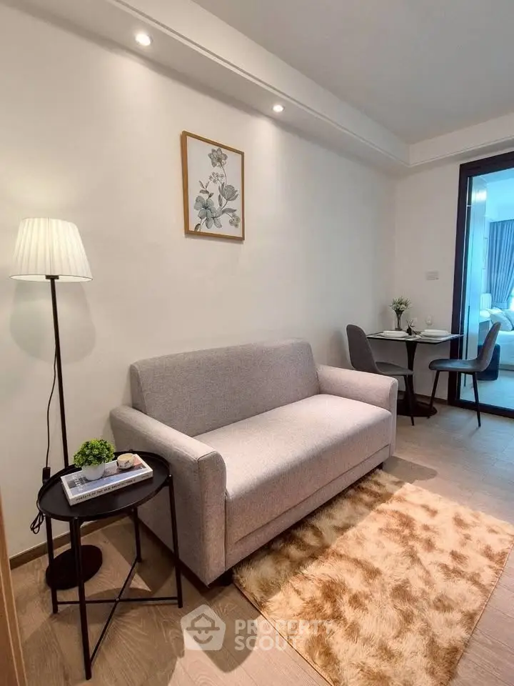 Cozy living room with modern decor and stylish furniture in a contemporary apartment.