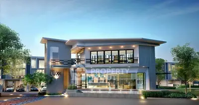 Modern luxury home exterior with large windows and sleek design in a serene neighborhood.