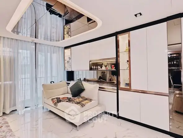 Luxurious modern living room with elegant decor and plush seating