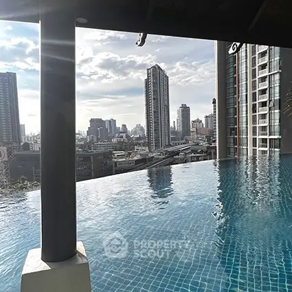 Luxurious rooftop infinity pool with stunning city skyline view