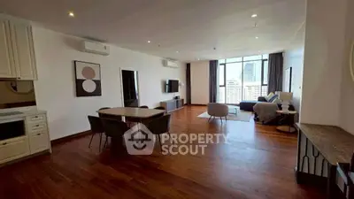 Spacious modern living room with city view and elegant decor