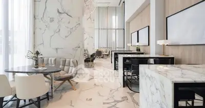 Luxurious modern living room with marble flooring and elegant furniture