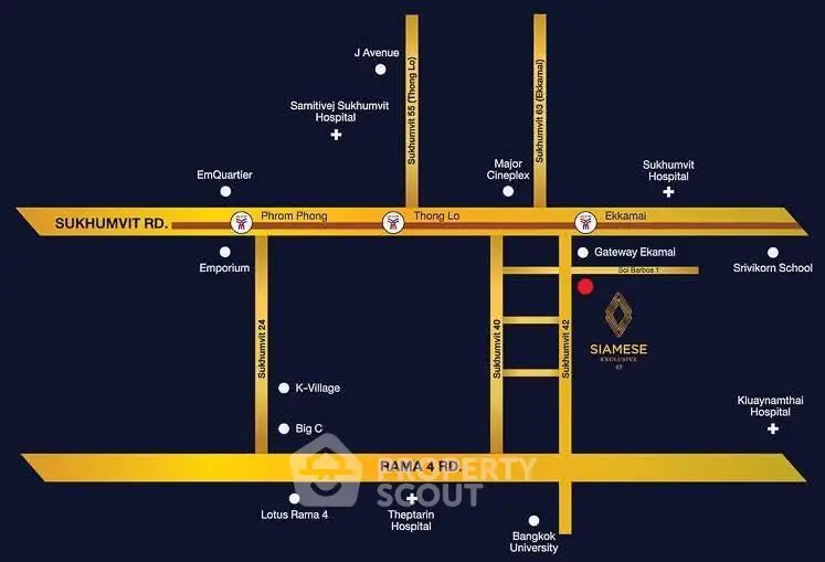 Map showing key locations near Siamese Sukhumvit real estate project.