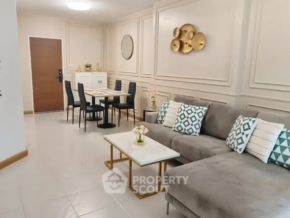 Elegant living room with modern decor and stylish furniture, perfect for comfortable living.