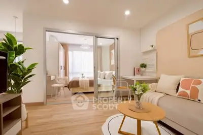 Modern living room with cozy decor and natural light