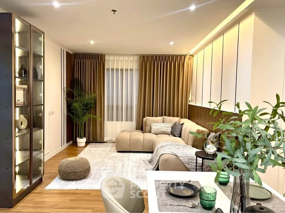 Luxurious modern living room with elegant decor and cozy seating area