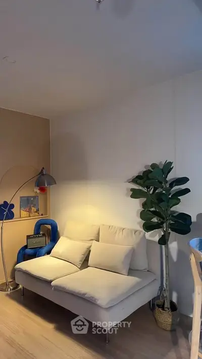 Cozy living room with modern sofa and stylish decor