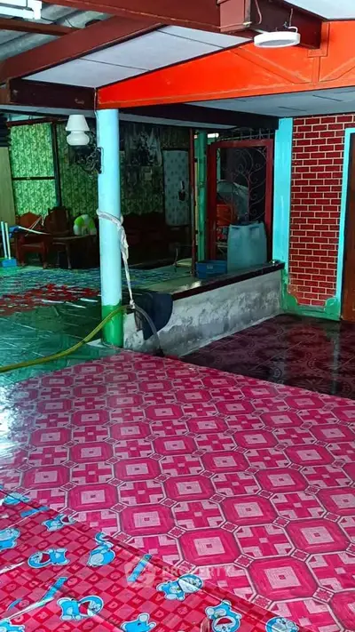 Colorful interior with tiled floors and eclectic decor