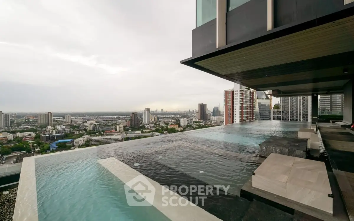 Luxurious rooftop infinity pool with stunning city skyline view