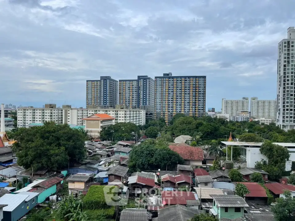 Stunning cityscape view with modern high-rise buildings and lush greenery, perfect for urban living enthusiasts.