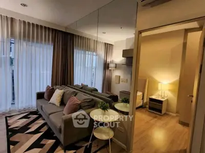Modern living room with cozy sofa and stylish decor in a contemporary apartment