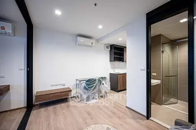 Modern apartment interior with open layout and stylish kitchen