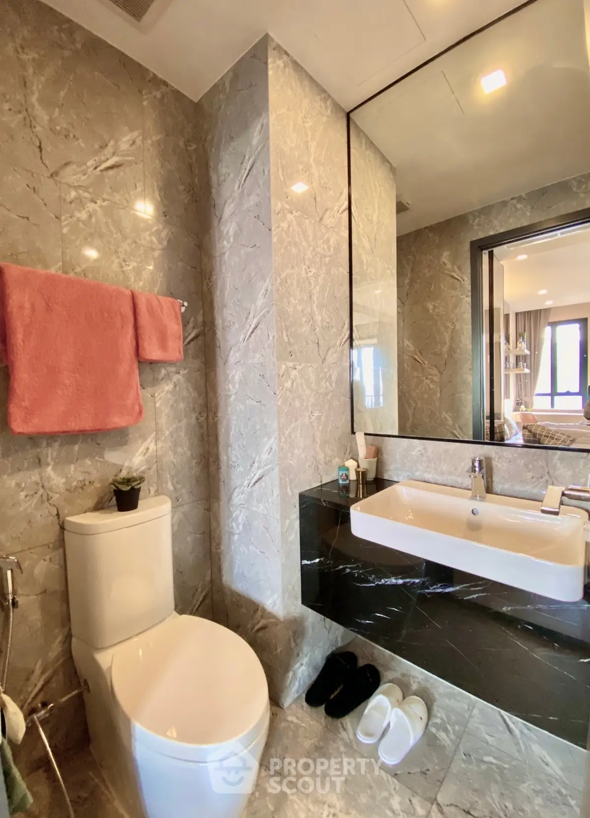 Luxurious marble bathroom with modern fixtures and elegant design