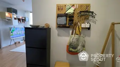 Stylish modern living room with wall-mounted storage and TV unit