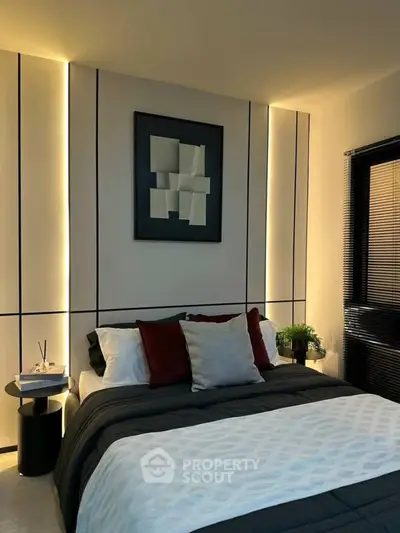 Modern bedroom with stylish lighting and elegant decor