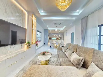 Luxurious modern living room with plush sofa and elegant lighting