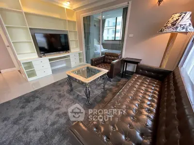 Luxurious living room with leather sofas and elegant decor in modern apartment