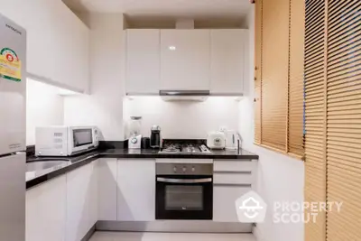 Modern kitchen with sleek white cabinets and built-in appliances