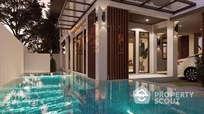 Luxurious modern home with stunning pool and elegant exterior design.